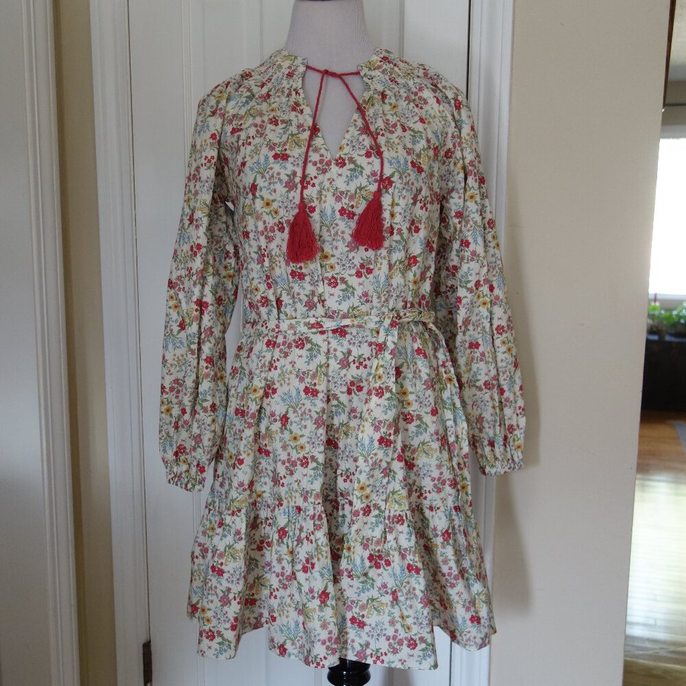 MAISON ME Long Balloon Sleeve Floral Belted Dress w/ tassels – Wmns XS